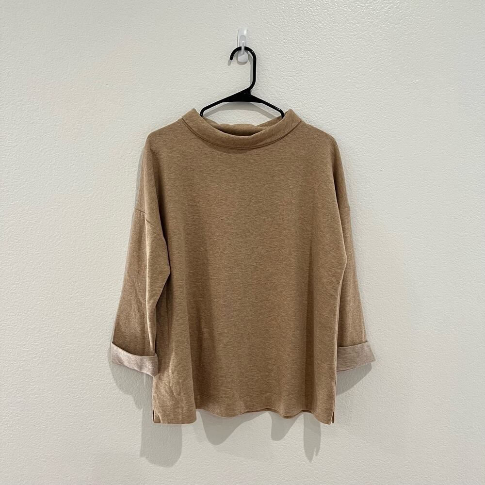J.Jill Long Sleeve Mock Neck Sweater Shirt Tan Brown Loose Fit Size Medium